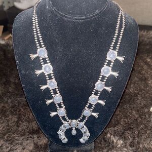 Faux Navajo Pearl Slate black squash blossom necklace